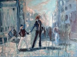 Svitlana Volkova. Dolů králičí norou. Město - přízrak, 2016. Olej, plátno 50x70 Svitlana Volkova. Dolů králičí norou. Město - přízrak